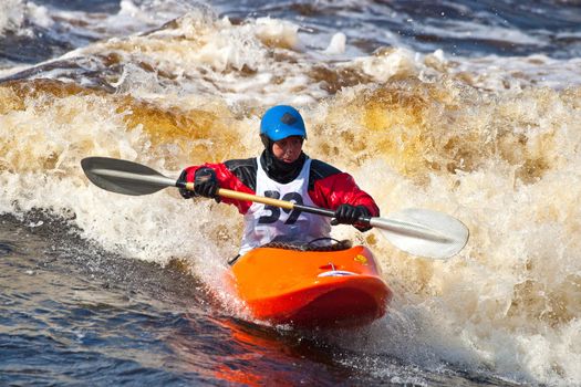 Kayak freestyle on whitewater, Russia, Msta, may 2010