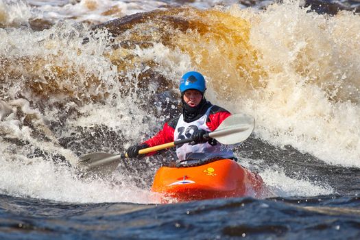 Kayak freestyle on whitewater, Russia, Msta, may 2010