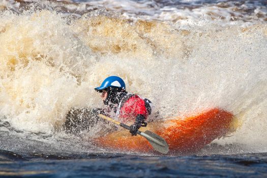 Kayak freestyle on whitewater, Russia, Msta, may 2010