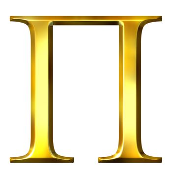 3d golden Greek letter pi isolated in white