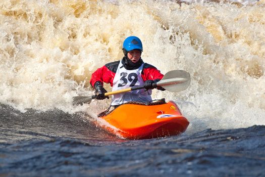 Kayak freestyle on whitewater, Russia, Msta, may 2010