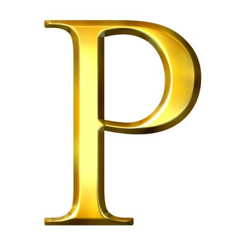 3d golden Greek letter rho isolated in white