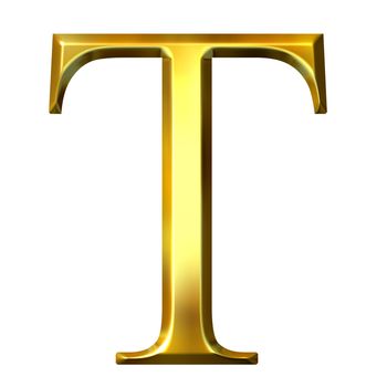 3d golden Greek letter tau isolated in white