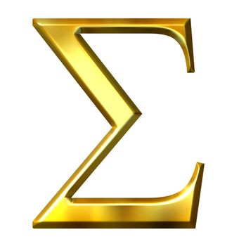 3d golden Greek letter sigma isolated in white