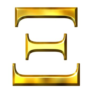 3d golden Greek letter xi isolated in white