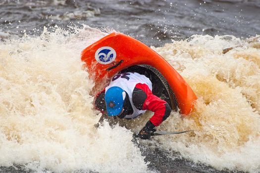 Kayak freestyle on whitewater, Russia, Msta, may 2010