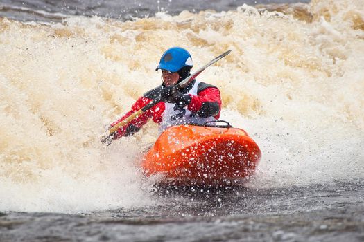 Kayak freestyle on whitewater, Russia, Msta, may 2010