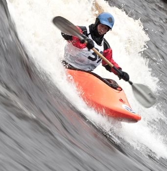 Kayak freestyle on whitewater, Russia, Msta, may 2010