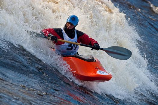 Kayak freestyle on whitewater, Russia, Msta, may 2010