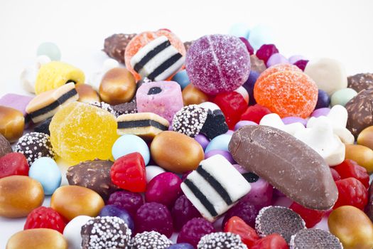 Many candy on white background