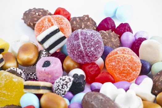 Many candy on white background