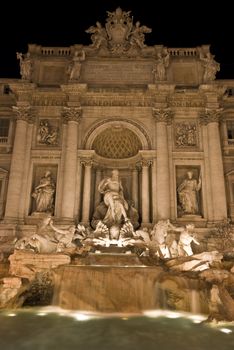 famous fountain in Rome illuminated at night