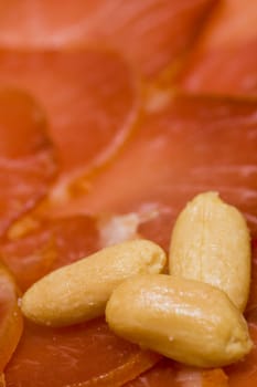 Iberian pork loin with peanuts , ready to taste 