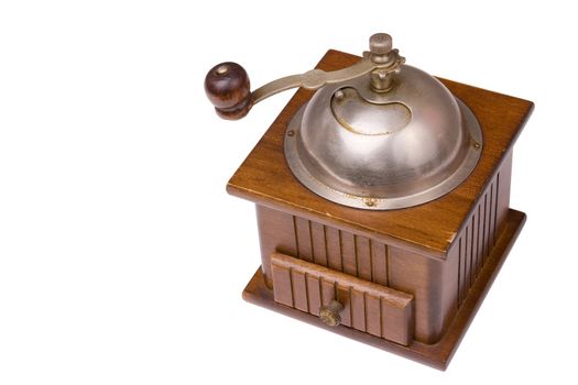 A composition of a coffee grinder on a white background 