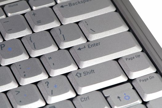The close up of modern laptop computer's keyboard