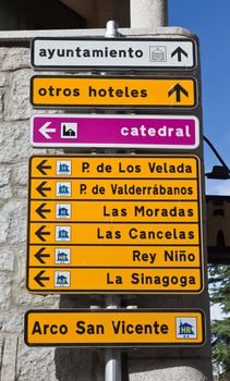 The street sign in Medieval city Avila near Madird, Spain