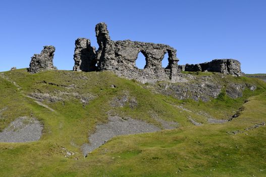 View of Castell Dinas Bran above Llangollen in Denbighshire Wales UK