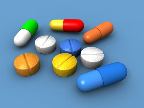 a 3d render of some capsules and pills