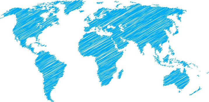 Blue scribble sketch of world map