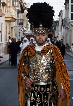 LUQA, MALTA - APR10 - Roman general during the Good Friday procesion in Luqa in Malta April 10, 2009