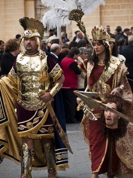 LUQA, MALTA - APR10 - Herod and Herodias during the Good Friday procession in the village of Luqa in Malta April 10, 2009