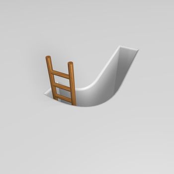 uppercase letter j shape hole with ladder - 3d illustration