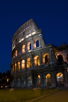 part of the famous amphitheater in Rome at night