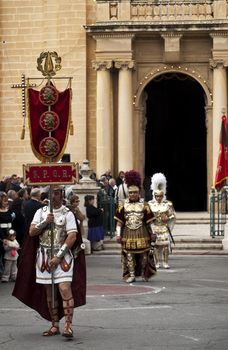 LUQA, MALTA - APR10 -  Roman standard bearer during procession in Malta April 10, 2009