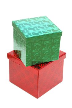 Two stacked boxes that could be used for gifts.