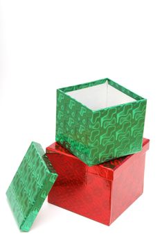 Two stacked boxes that could be used for gifts.