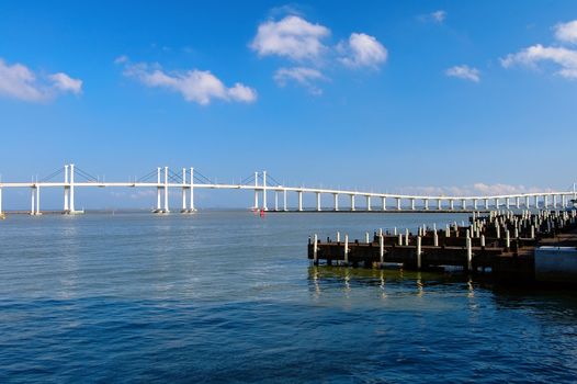 A skyscape with bridge and the wharf