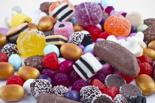 Many candy on white background