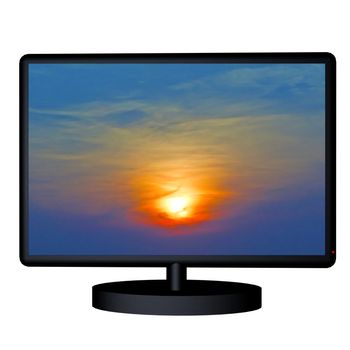 3D render of a tv with sunset on  screen