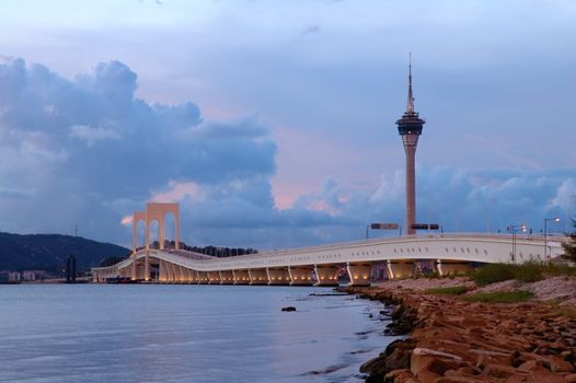 The picture of bridge and tower of Macau