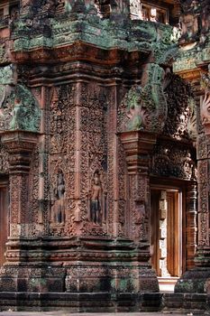 The mandapa with carving at Banteay Sreiz, Cambodia