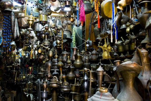 metal carafes in Arabian market