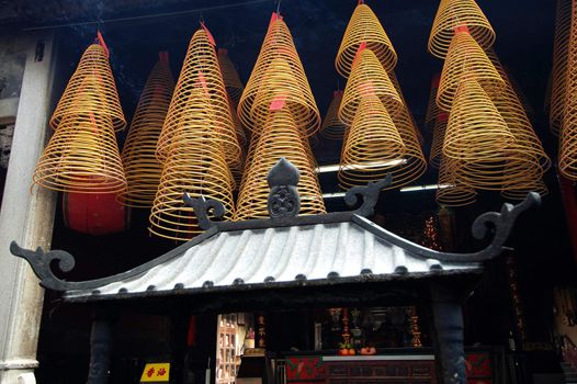 Hanging of incense cones in chinese temp