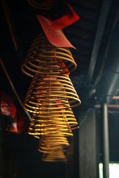 The hanging incense coils of a Chinese temple