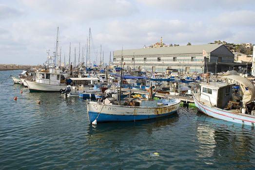 Old boats in port of fisherman city near Tel-Aviv