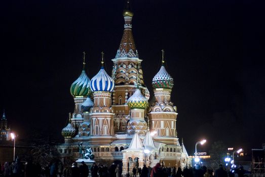 St Basils Cathedral in Red Square Moscow during night