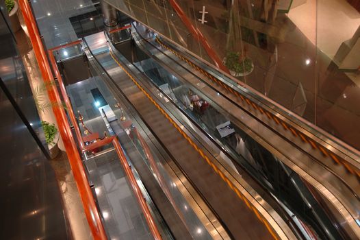 The escalators in the airport and entertainment center