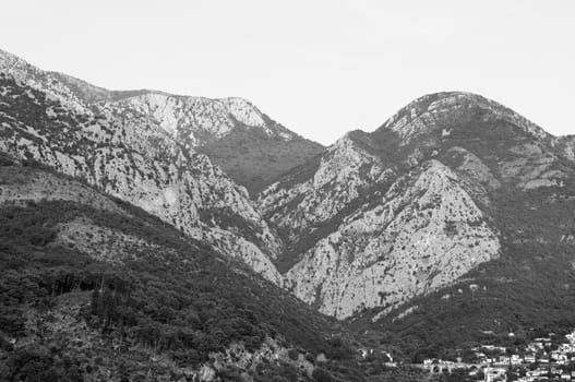 hills in Montenegro in black and white theme
