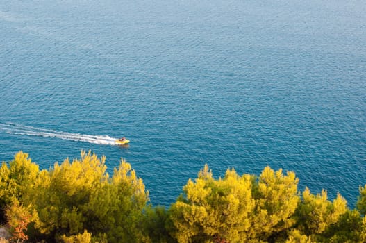 view form the top on boat track in Adriatic sea