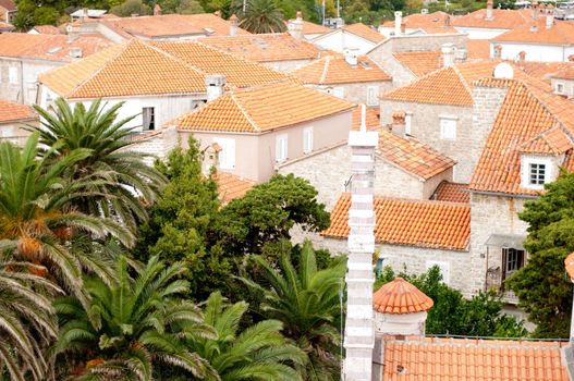 orange tile roofs in old city of Budva, Montenegro