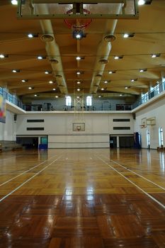 A perspective view of basketball court