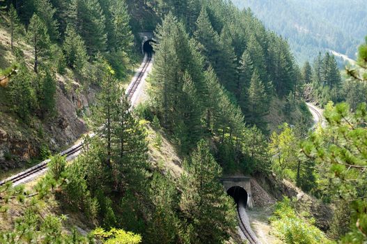 Railroad tunnels in tourist resort Mokra Gora in Serbia