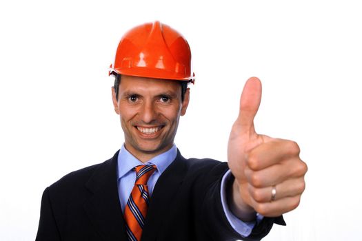 man with construction hat portrait on white background