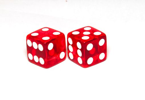 Two red dices on white background