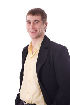 Happy young businessman smiling isolated over white