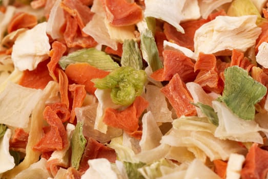 Food background, closeup take of dehydrated vegetables